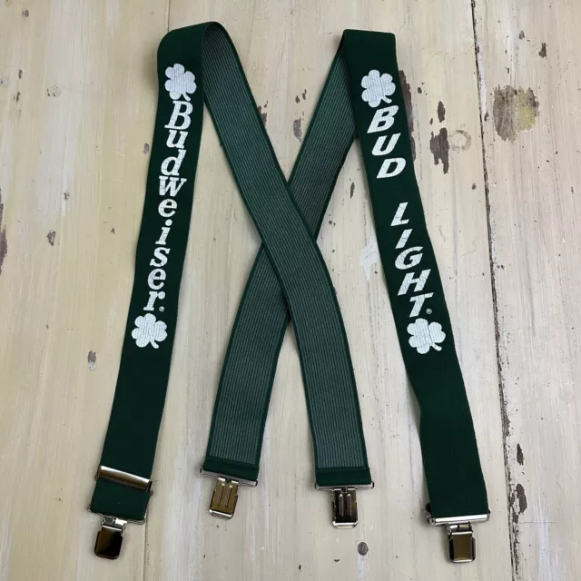 BUDWEISER - Vtg St Patricks Day Leprechaun Green Shamrock Adult Mens Suspenders