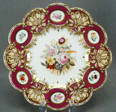 Coalport Hand Painted Floral Cranberry & Gold Rococo Molded 9 1/8 Inch Plate