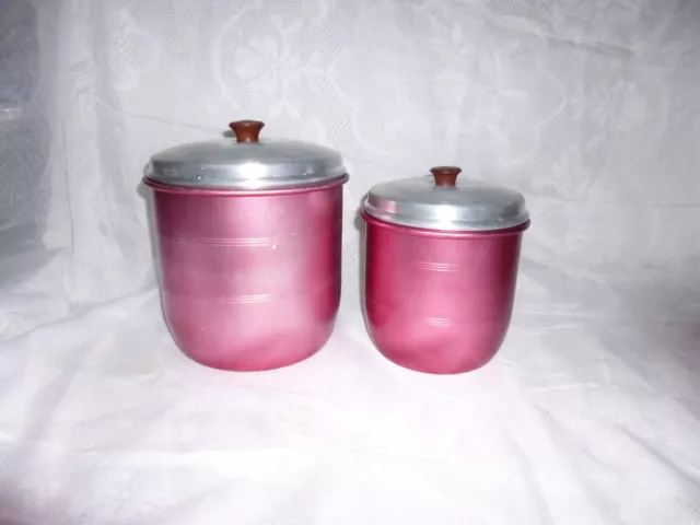 Vintage 1950's Pink Model Maid Anodised Aluminium Canisters Flour & Rice - Retro 2