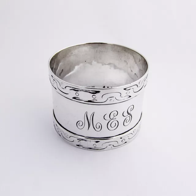 14th Century Arts and Crafts Napkin Ring Shreve 1915 Sterling Silver Mono MES