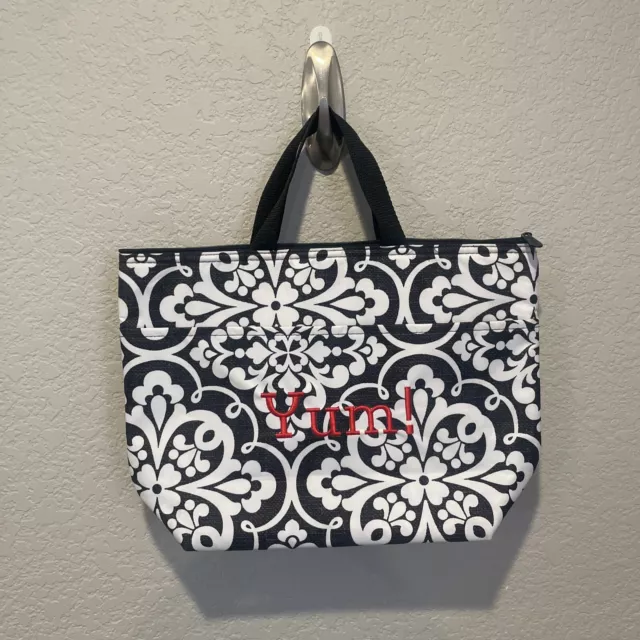 Thirty One Black & White Floral Insulated Thermal Lunch Bag With Handles YUM! 2