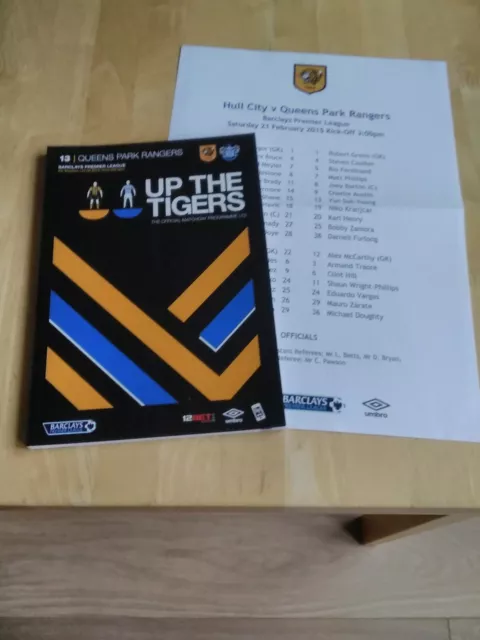 2014/15 Hull City V Queens Park Rangers Qpr + Team Sheet  - Premier League