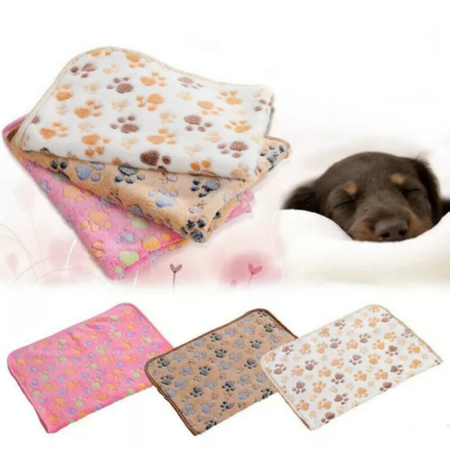 Warm Pet Blanket Dog Cat Soft Coral Fleece Paw Printed Bed Mat