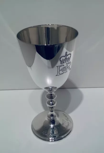 Solid Sterling Silver Commemorative Queen Elizabeth Jubilee Goblet, London 1977