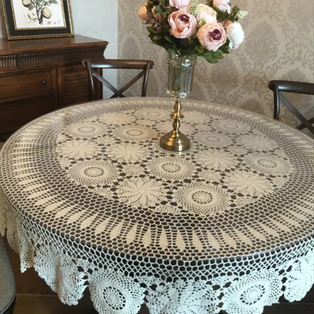 White Vintage Tablecloth Hand Crochet Lace Table Cloth Cover Round 130/150/220cm
