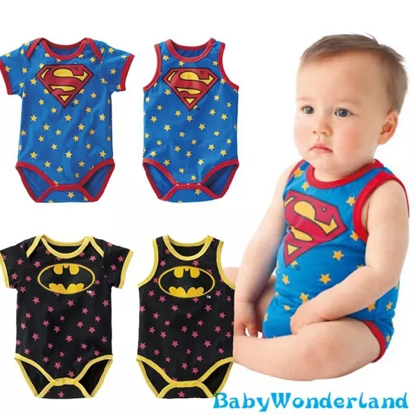 Baby Boys Girls Superman Batman Spiderman Superhero Jumpsuit Romper Size 0-2Y