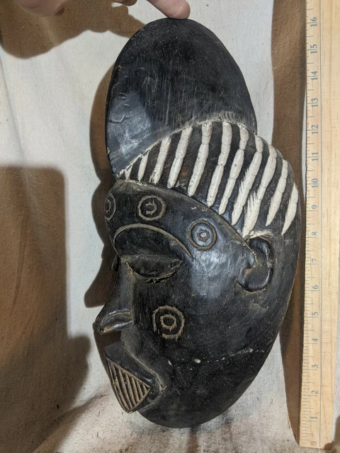 Mask with Colorant Stripes — Great Carved Features — Authentic African Wood Art 3