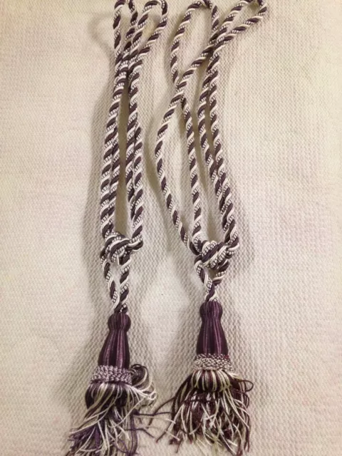 Purple White 2 Curtain Window Drapery Tassels Tiebacks 1 Pair Vintage Style Rare