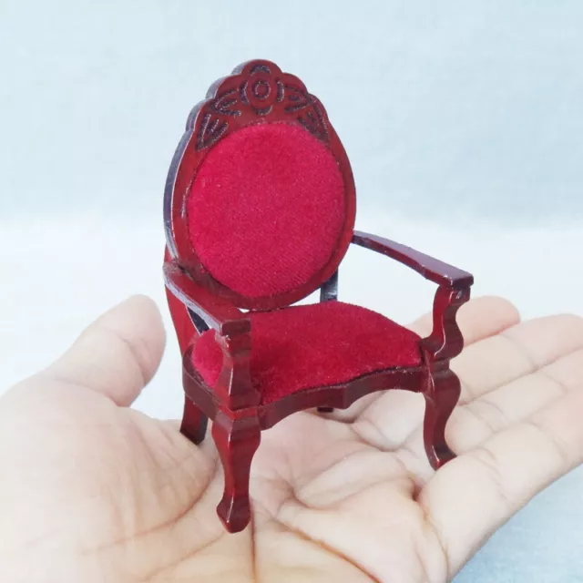 1:12 Scale Miniatures Dolls House Wooden Vintage Chair Flocking Seat Furniture