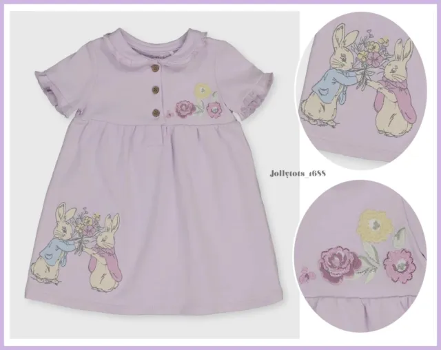 Baby Girls PETER RABBIT Lilac Cotton Dress 0-18 Months Beatrix Potter Dress BNWT