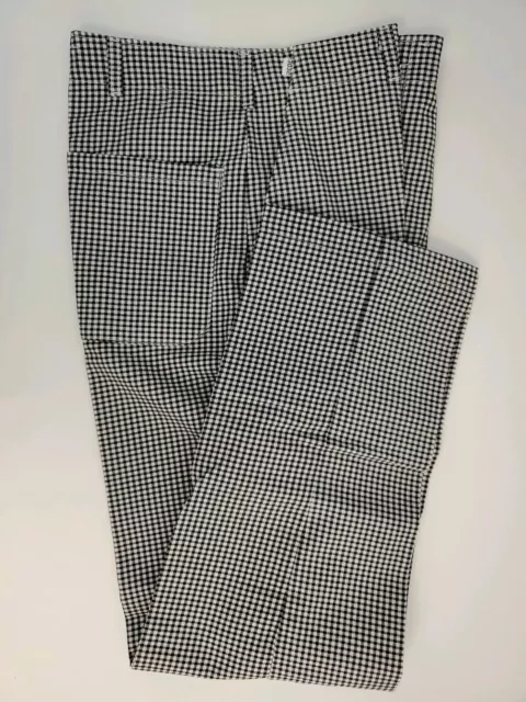 Hospitality Hotel Chef Pants Black White Checker Waist 30 32 Snap Flat Front