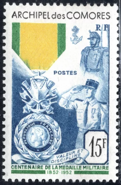 Estampilla de la isla de las Comoras Scott #39, 15fr, edición de medalla militar, MLH, SCV $45.00