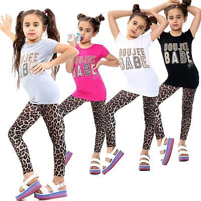 Kids Girls Top Set Boujee Babe Print T Shirt Tees Trendy Leopard Legging Outfit