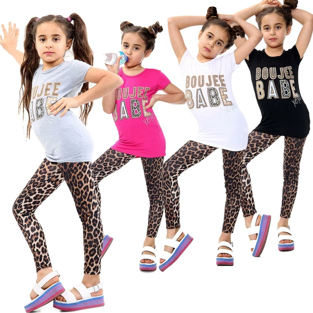 Set top per bambine stampa boujee babe magliette leggings leopardati alla moda