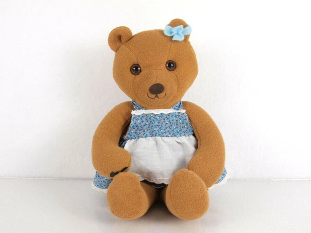 Vintage Fisher Price Teddy Bear 15 Inch Plush #248 Blue Flower Dress