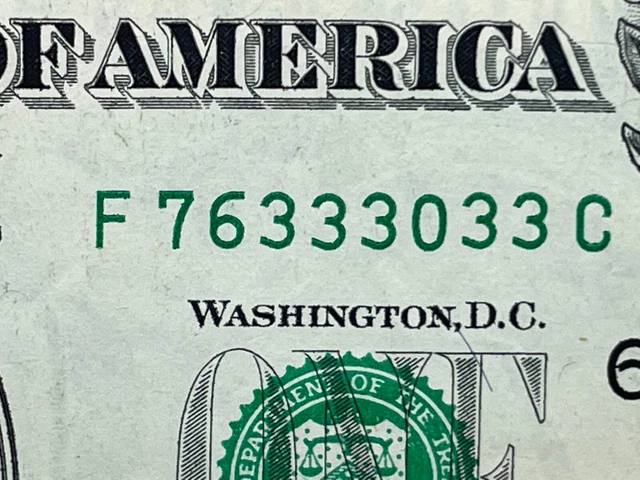 Fancy Serial Number One Dollar Bill Series 2017A Five of a Kind 3s  Crisp