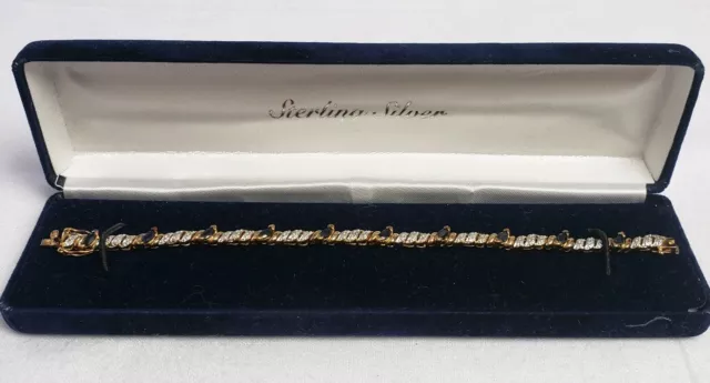 Gold Over Silver 925 Tennis Bracelet Gemstone Diamond in Box