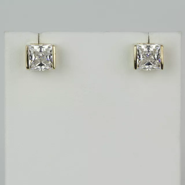 14k Yellow Gold, Princess-Cut Cubic Zirconia Womens Stud Earrings