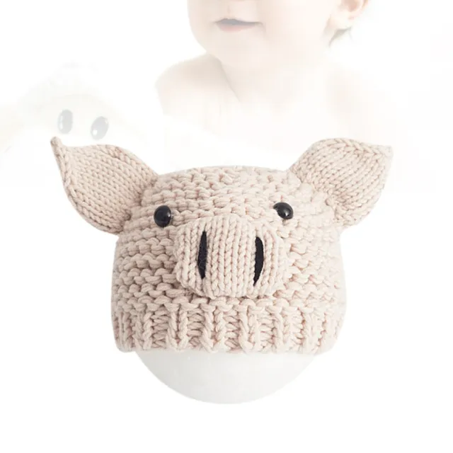 Cappello all'uncinetto per fotografia neonato adorabile maiale bambino lavorato a maglia (beige)