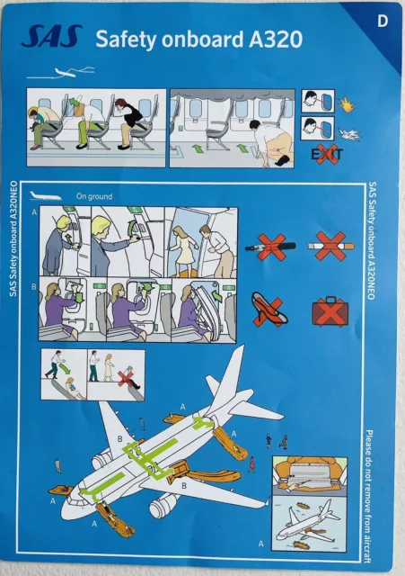 SAS Scandinavian Airlines Safety Card -Airbus 320 NEO - Rev. D