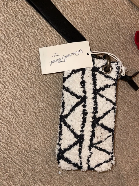 Wristlet Bag Shag Fabric w Zip Closure Purse Black & Cream Universal Thread