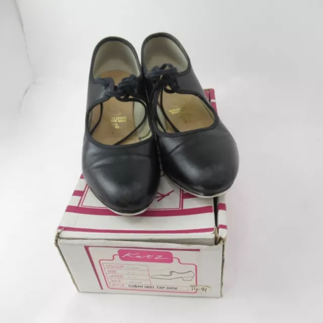 Vintage Katz Black Cuban Heel Tap Shoes UK 5 1/2 Black Lace-up with Box