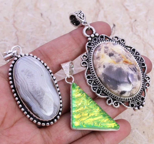 Picasso Jasper 925 Silver Plated Handmade Pendant Wholesale Lot of 1.5-2.5" Gift