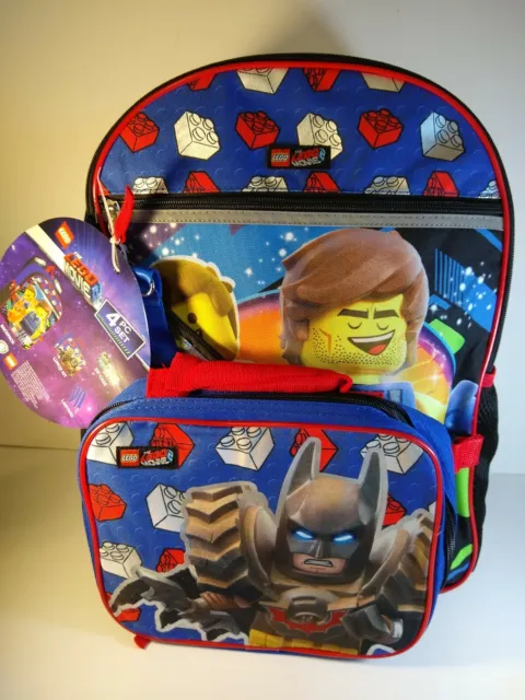 Lego Movie 2 Batman Backpack Set 4 Piece Blue Reflective Lunch Bag Lanyard Case