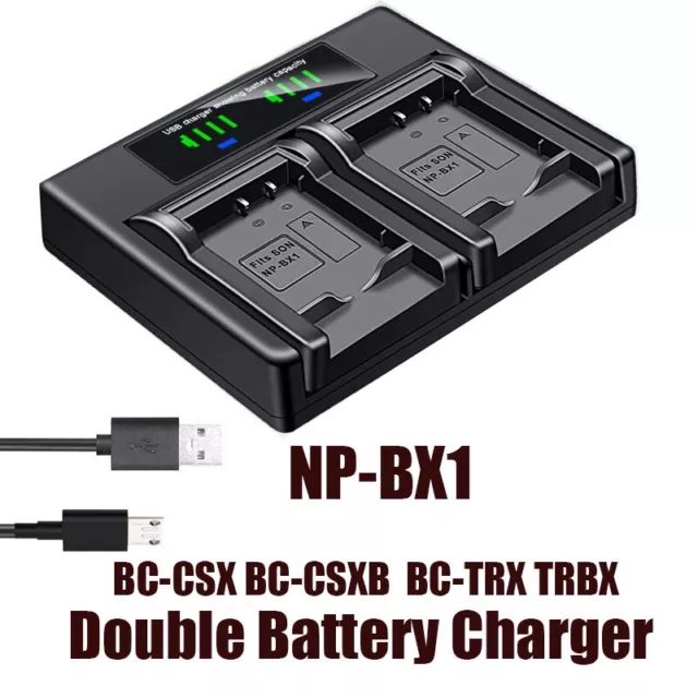 Dual Battery Charger For Sony NP-BX1 HDR-AS200V AS30 AS300 AS50 Action Cam AS50R