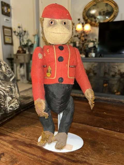 ANTIQUE 1920S SCHUCO Yes/No Bellhop Monkey Mohair Mechanical
