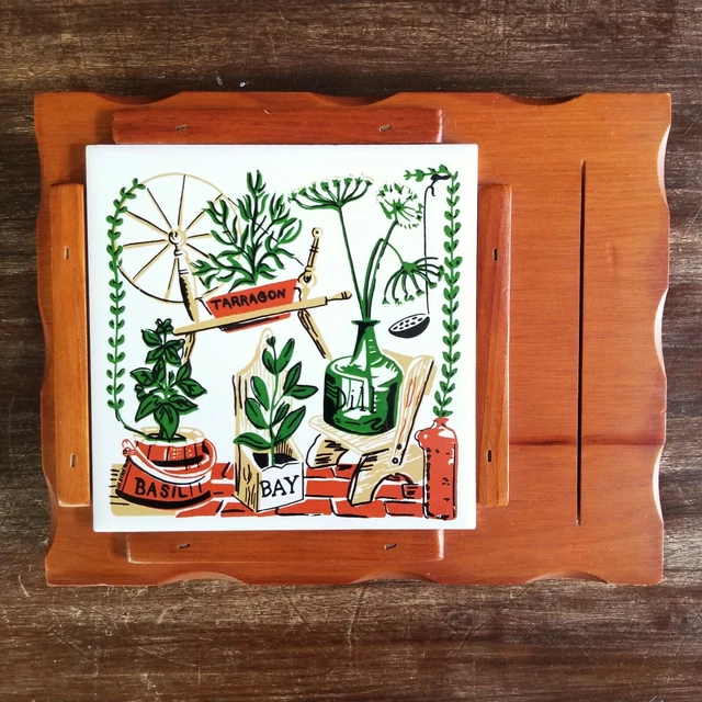 Vintage Retro Ceramic Tile Wood Cutting Board Cheese Board Spices