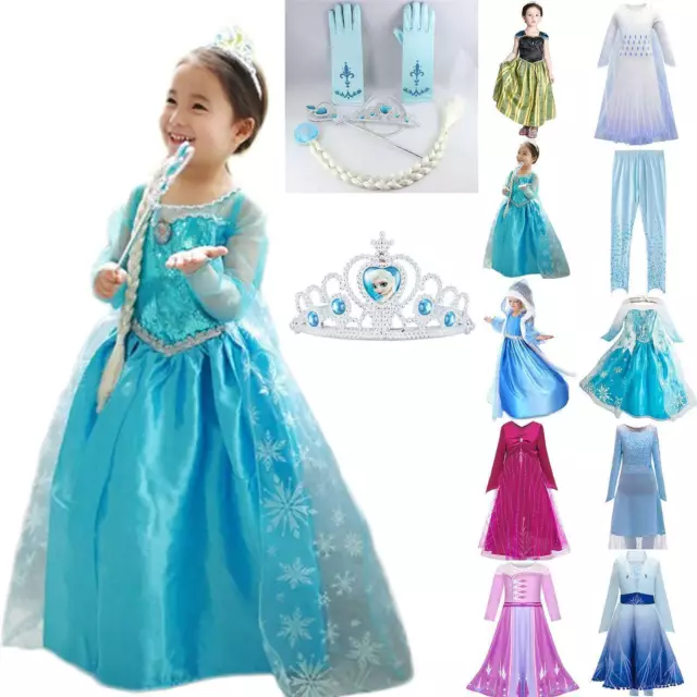 Kids Girls Princess Fancy Dress Elsa Anna Cosplay Costume Halloween Party Outfit