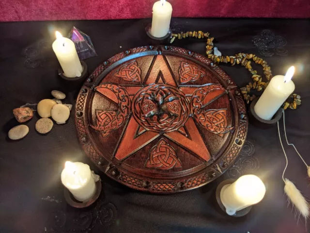 Pentacle Altar 8" Tree of Life Triple Moon Wooden Magic Pentagram Witch altar 2