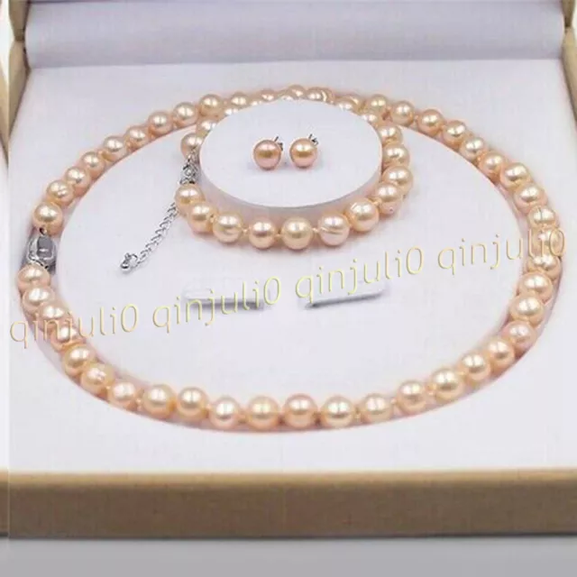 Genuine Natural Freshwater Cultured Pearl Necklace Bracelet Earrings Jewelry Set 3