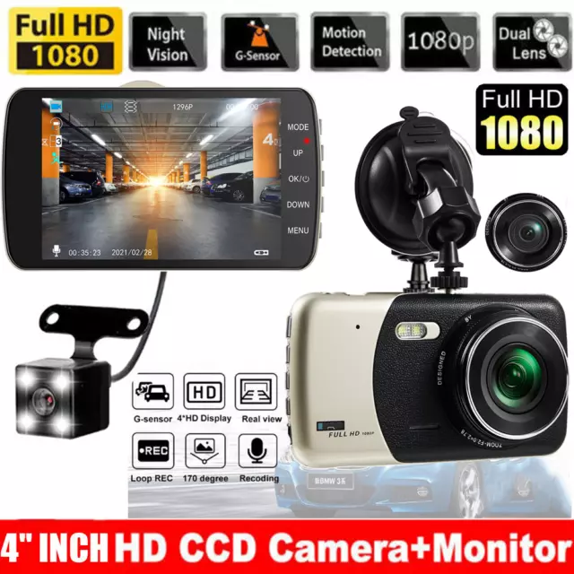 1080P HD Car DVR Dash Cam Video Camera Front Rear Dual Lens Driving Recorder UK