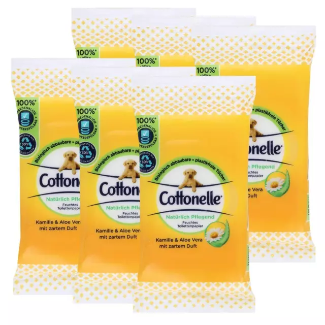 6x Cottonelle feuchte Toilettentücher Kamille & Aloe Vera 12 Tücher für unterwe