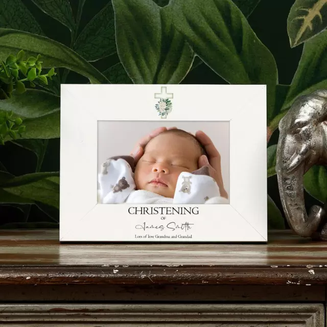 Personalised Christening Day Photo Frame Gift With Green Cross C58-8