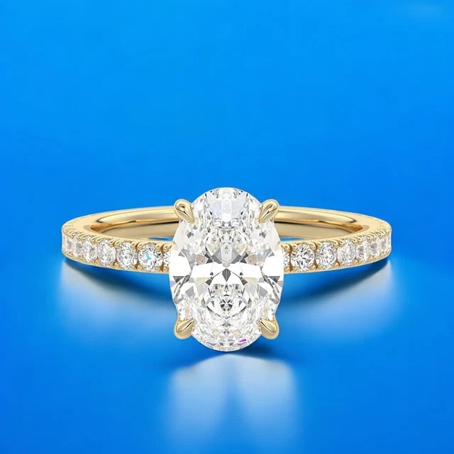 Bague En Diamant De Laboratoire Ovale Certifiée IGI - Or Blanc 14 Carats, Taille 6, 1.8 Carat Total, Neuve