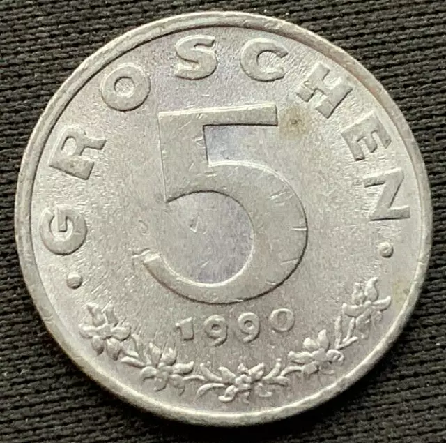 1990 Austria 5 Groschen Coin UNCIRCULATED  ( 2.6 Million Minted )   #M09