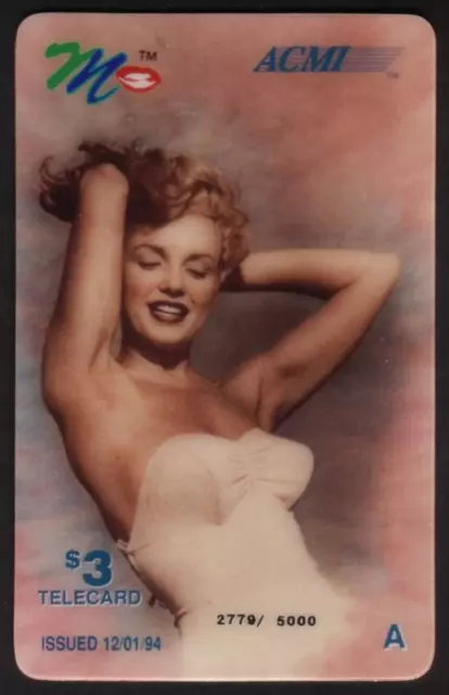 $3. Marilyn Monroe In White 1 Piece Bathing Suit ('A') 12/01/94 Phone Card