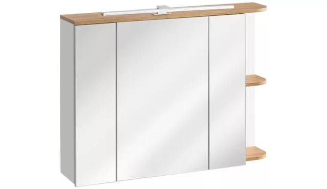 Bathroom Mirror Cabinet Shelf Wall Storage Unit White Gloss Oak LED Light Plat 2