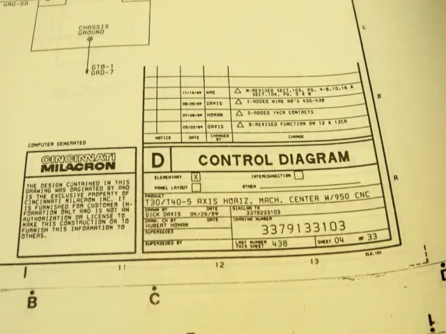 Cincinnati Milacron Blueprint for T30/T40-5Axis Horiz.Mach.Center w/950 CNC
