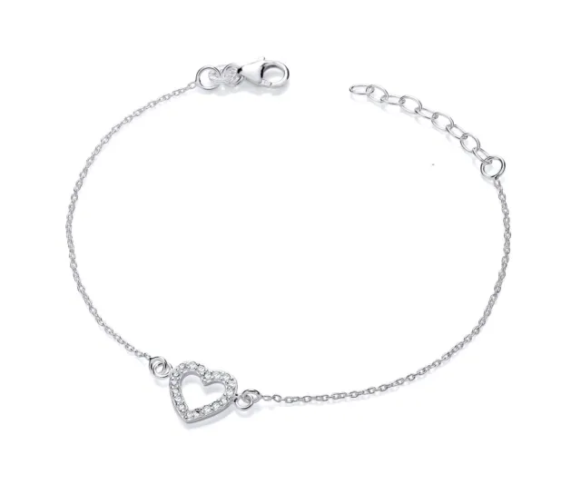 Solid 925 Sterling Silver CZ HEART Adjustable Bracelet Ladies or Girls