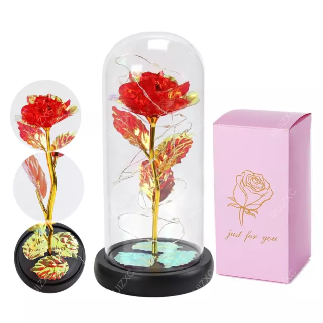 Preserved Eternal Rose In Glass Galaxy Flower Dome LED Lights Gifts For Women