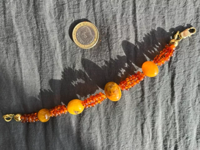 Bracelet 4 mega perles ambre butternut et perles ambre Baltique fermoir sécurisé