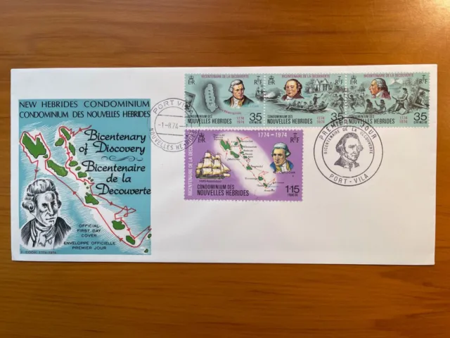 NEW HEBRIDES (French) 1974 Discovery Bicentenary, Set of 4 on FDC