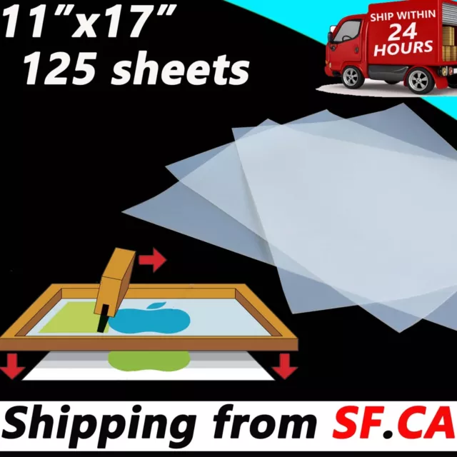 11"x 17" 125 Sheets Silk Screen Printing Waterproof Inkjet Transparency Film