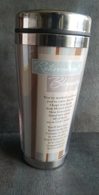 Retirement Blessings Brown Stripe 16 oz Stainless Steel Insulated Travel Mug NEW 2