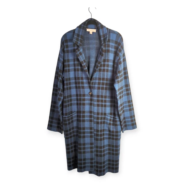 Philosophy Blue and Black Plaid Duster Cardigan Sweater Shacket Large