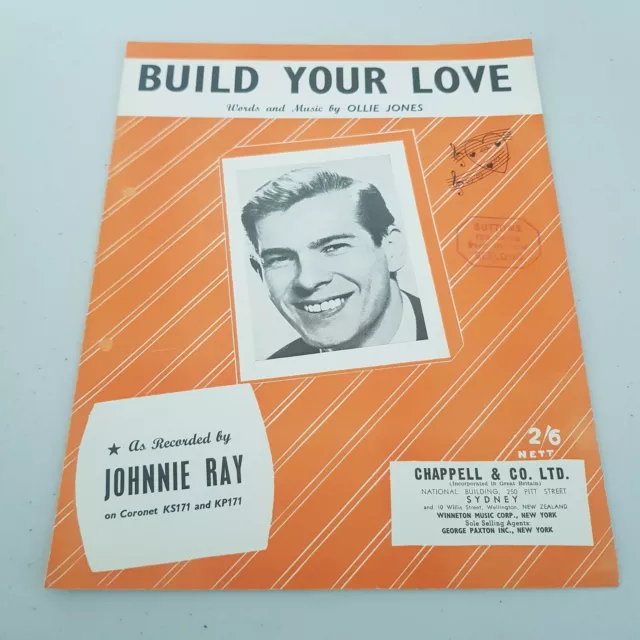 Johnnie Ray - Build Your Love Rare 1957 Oz Sheet Music